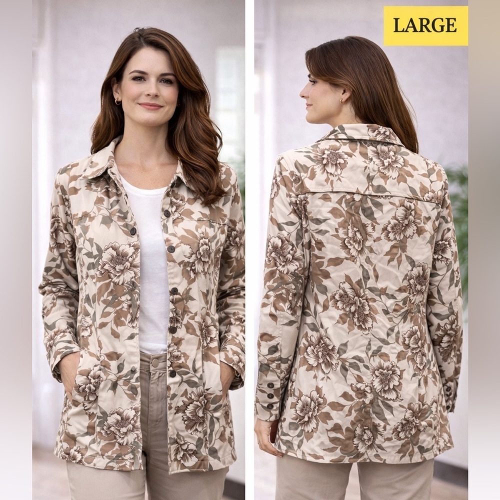 Caribbean Joe Beige Brown Floral jacket LARGE